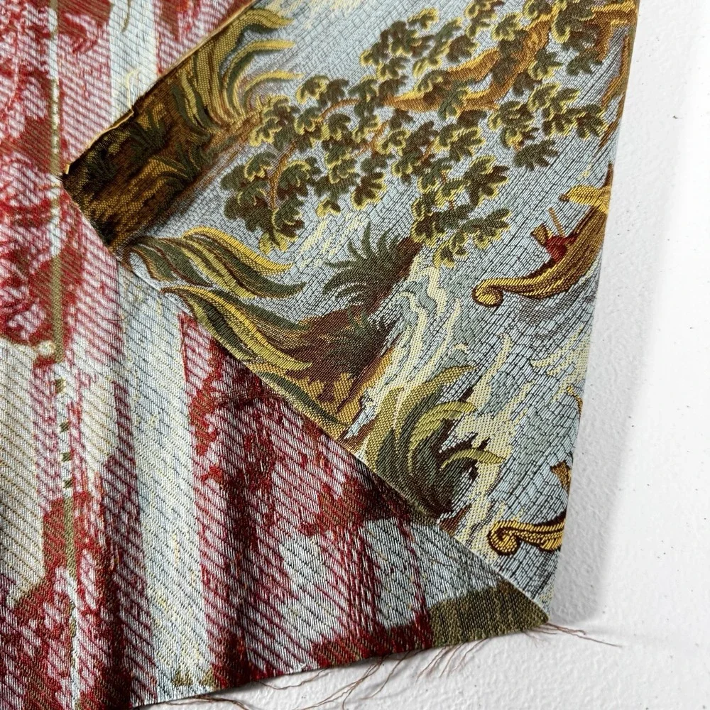 Chinoiserie Asian Scenic Woven Upholstery Fabric Remnant Lot 55